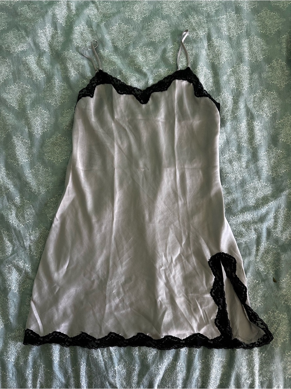 Victoria's Secret Silver Slip with Black Lace Trim